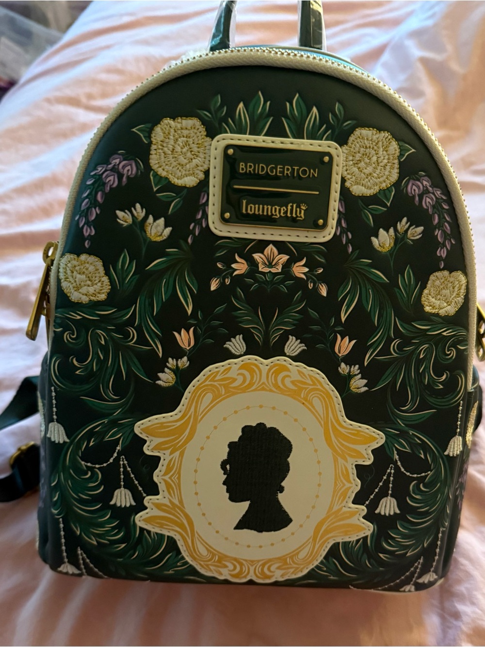 Loungefly Bridgerton Dark Green Floral Silhouette Backpack